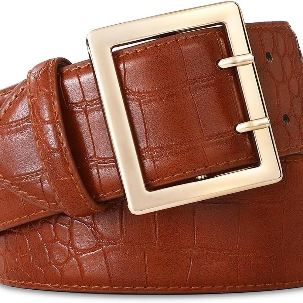 Wide Belts for Women Leather Wide Belts Fashion Thick Black Belt With Gold Buckl